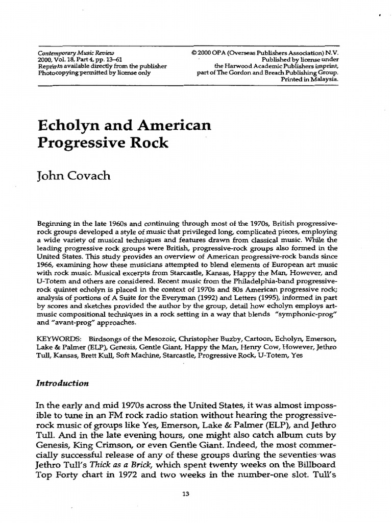 Echolyn and American Progressive Rock I | PDF | Progressive Rock | Rock ...
