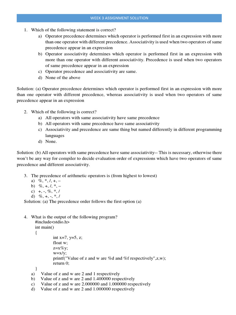 Week 3 C Programming Assignment Solutions | PDF | Integer (Computer ...