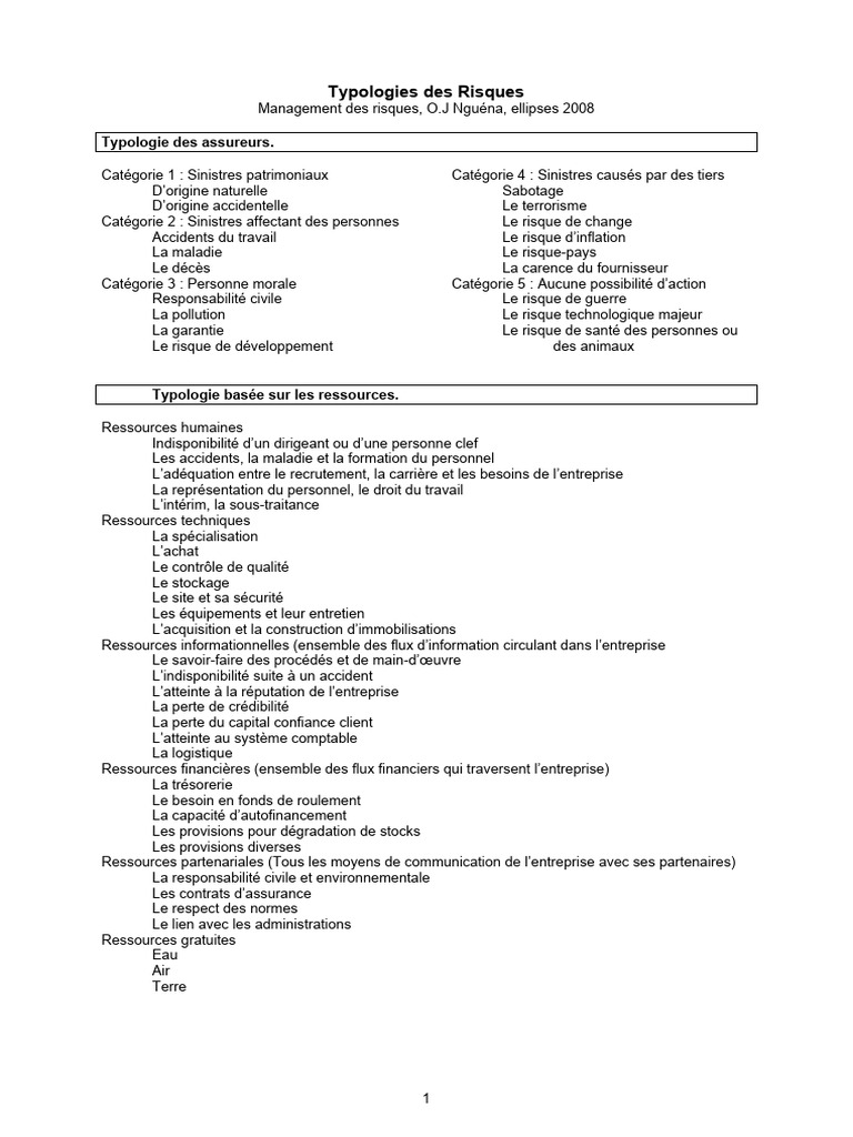 A 2019 10 Typologie Des Risques | PDF | Risque | Business