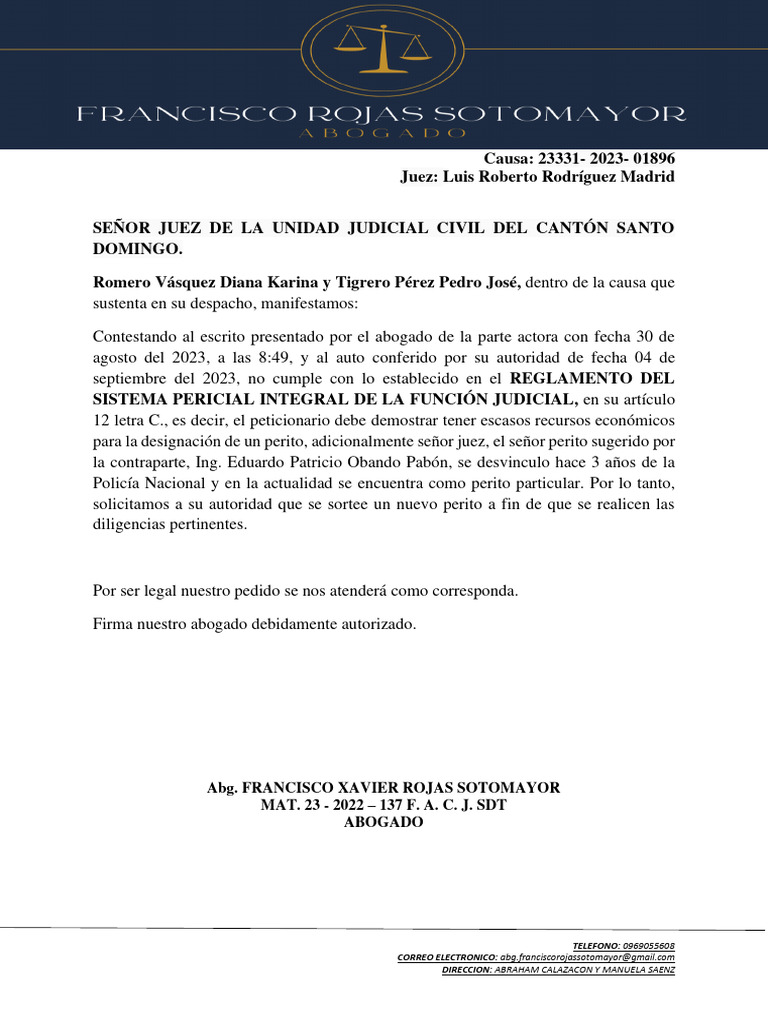 Solicitud de nuevo perito en causa 23331-2023 | PDF