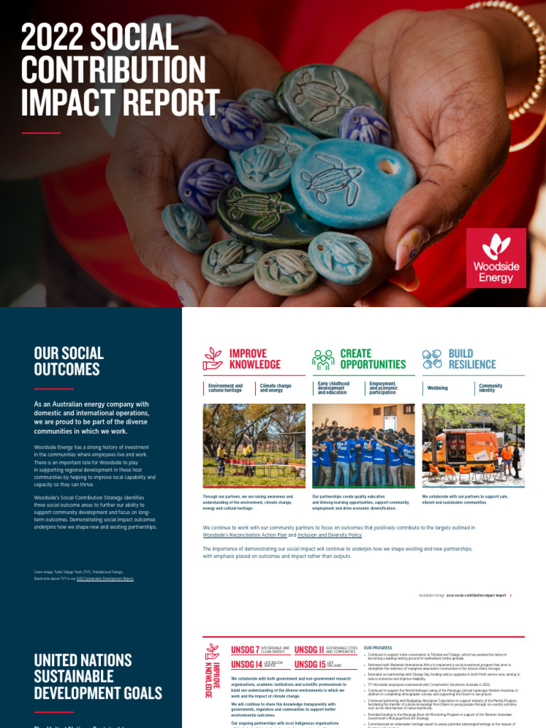 Woodside 2022 Social Contribution Report PDF Teachers Sea Turtle