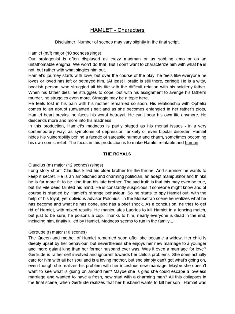 Character Analysis of Hamlet | PDF | Hamlet | Shakespearean Tragedies