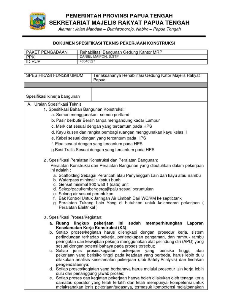 Spesifikasi Teknis | PDF | Teknologi & Rekayasa