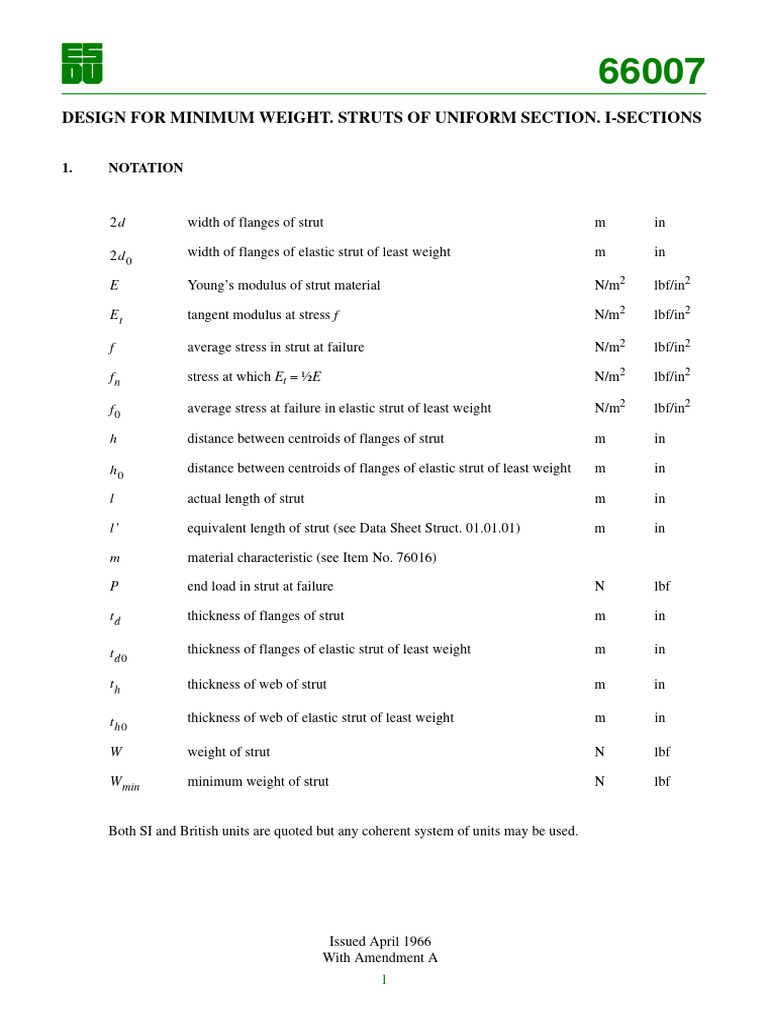 Design for minimum weight struts of uniform section i sections pdf