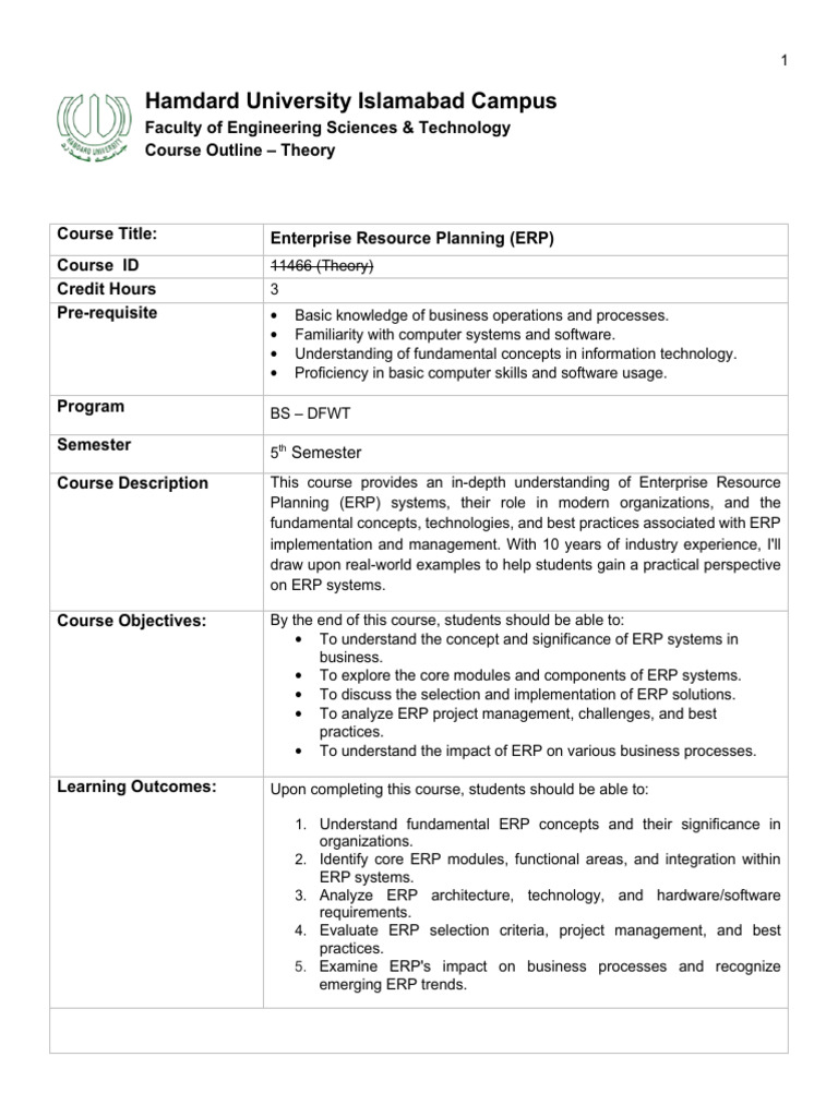 Course Content - Enterprise Resource Planning (ERP) | PDF | Enterprise ...