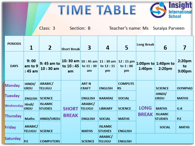 Updated 3B - Time Table | PDF | Language Arts & Discipline