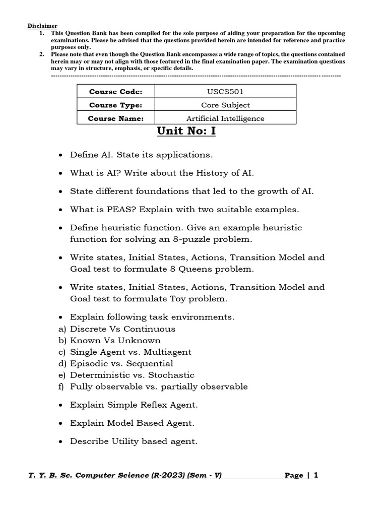 TYBSc CS Sem 5 AI Question Bank | PDF | Cryptography | Encryption
