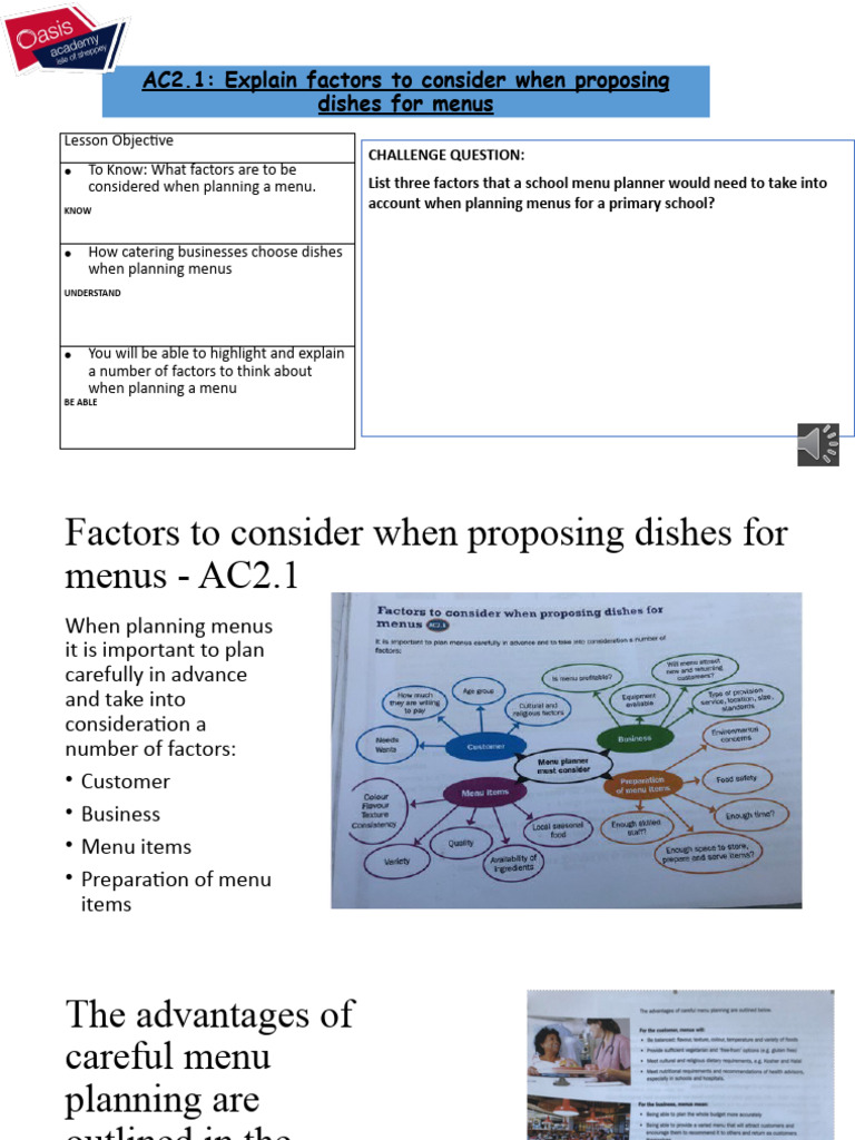 Menu Planning Factors Explained | PDF | Menu | Pizza