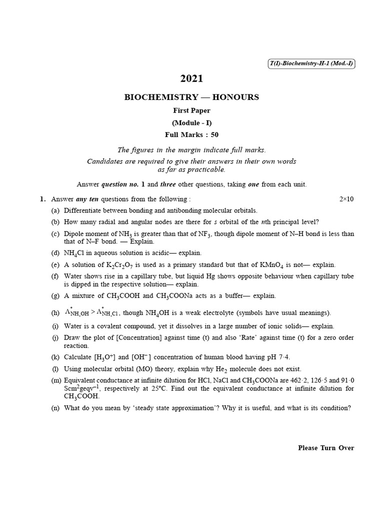 CU-2021_B.Sc._(Honours)_Biochemistry_Part-I_Paper-IA_QP | PDF ...