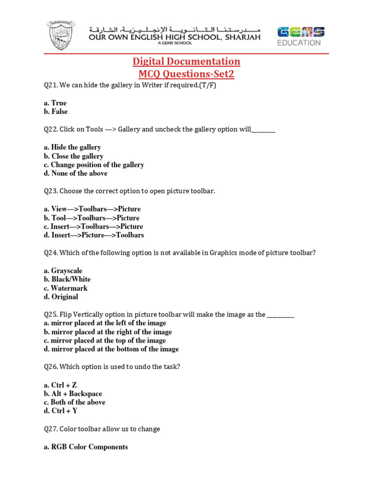 Digital Documentation - MCQ Questions - Set2 | PDF | Film And Video ...