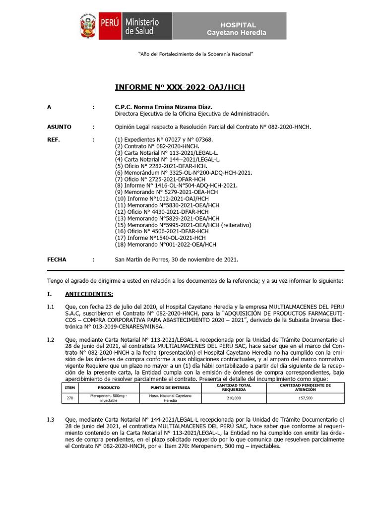 Informe Resolucion De Contrato Multialmacenes Del Peru Sac PDF 