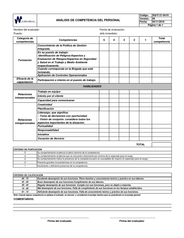 Evaluación de Competencias Laborales | PDF | Crecimiento personal y ...