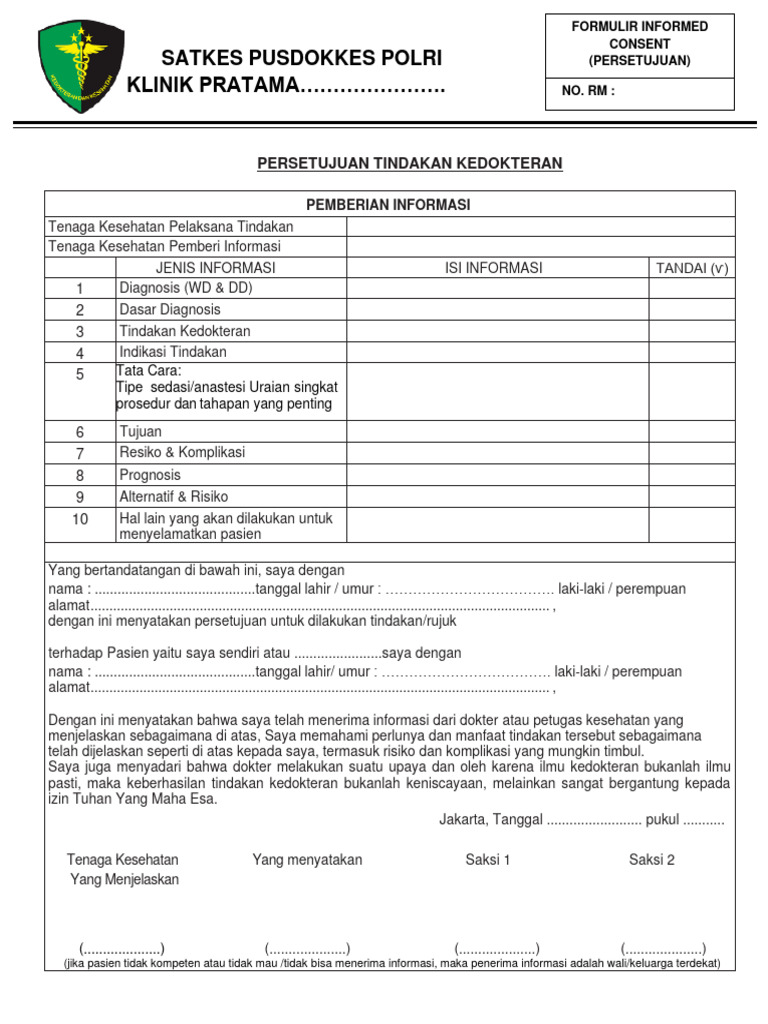 Formulir Persetujuan Tindakan Medis | PDF | Sains & Matematika