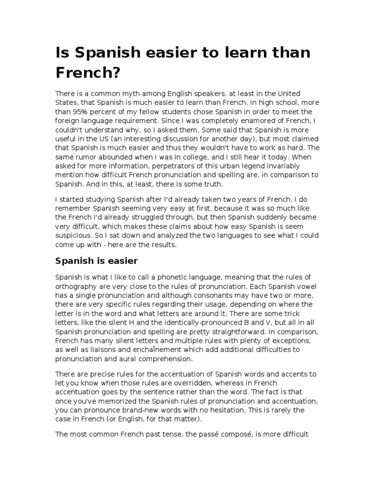 Spanish is Easier Than French Not! French Language English Language
