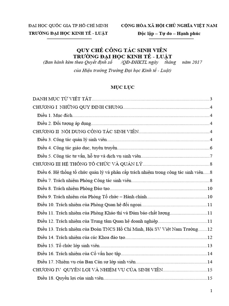 DU THAO Quy Che CTSV UEL 2017 Final | PDF