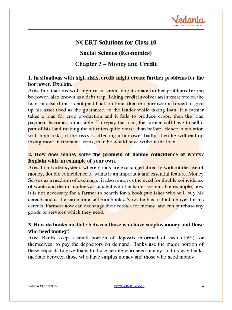 Class 10 Money And Credit Ncert Solutions