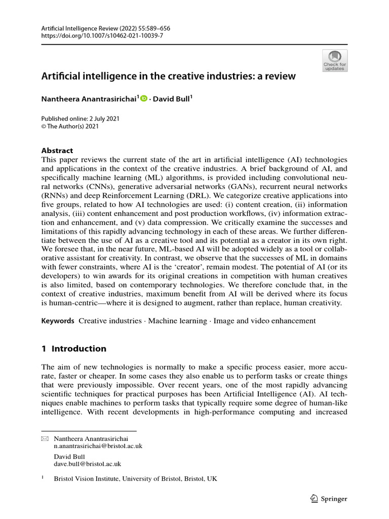 AI in Creative Industries: A Review | PDF | Machine Learning ...