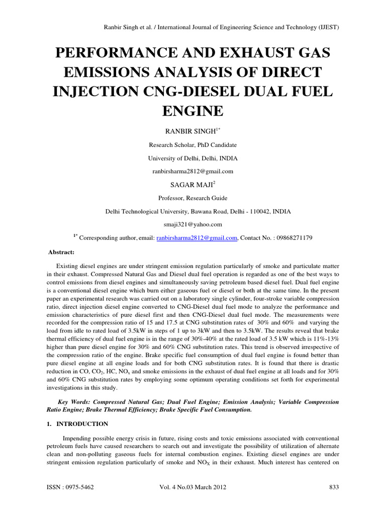 CNG-Diesel Dual Fuel Emission Analysis | PDF | Diesel Engine | Engines