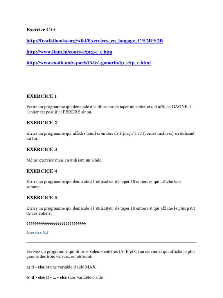 Exercices pratiques en C++ pour débutants | PDF