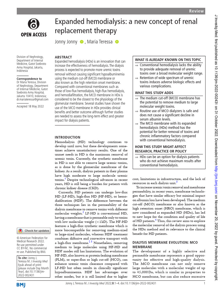Expanded Hemodialysis 2022002431.full PDF Hemodialysis Chronic Kidney Disease