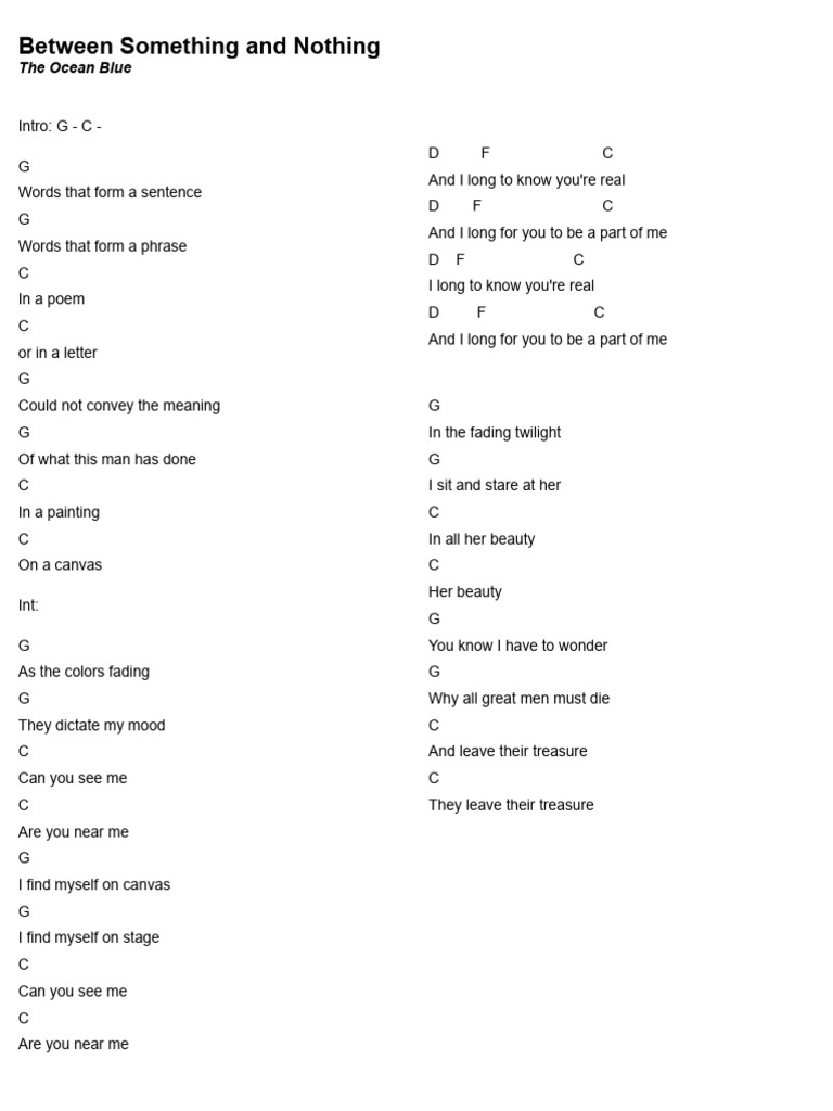 BETWEEN SOMETHING AND NOTHING Chords PDF