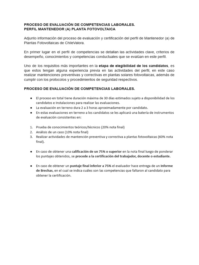 Proceso de Evaluación de Competencias Laborales | PDF