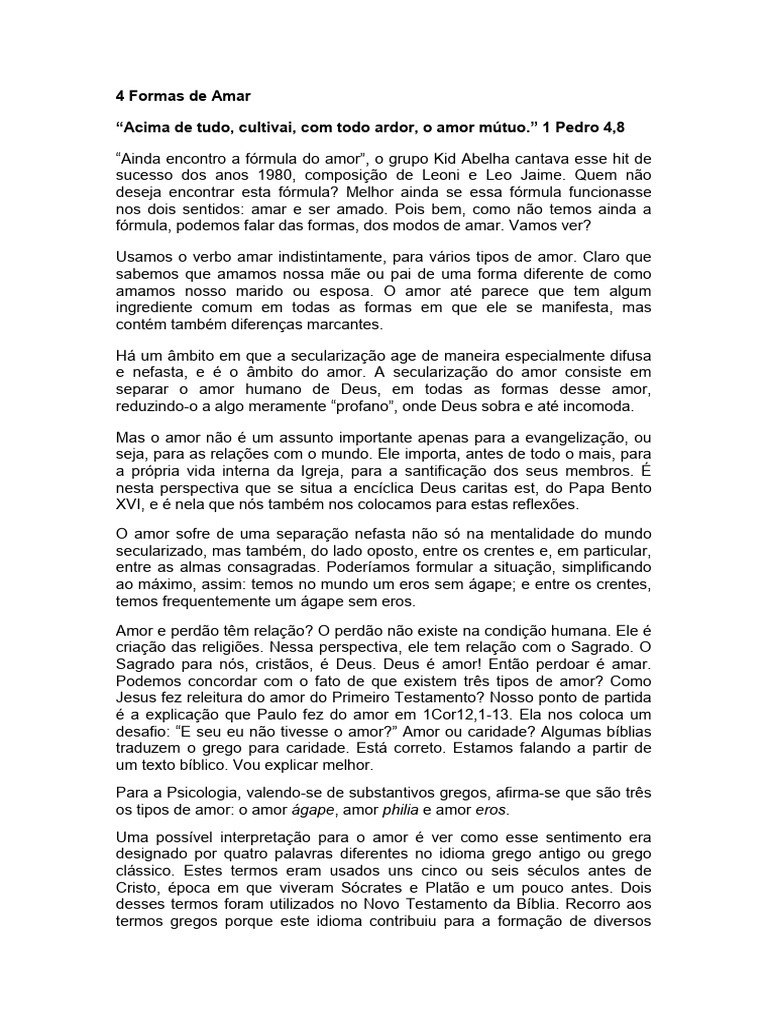 Tipos De Amor Pdf Amor Bíblia