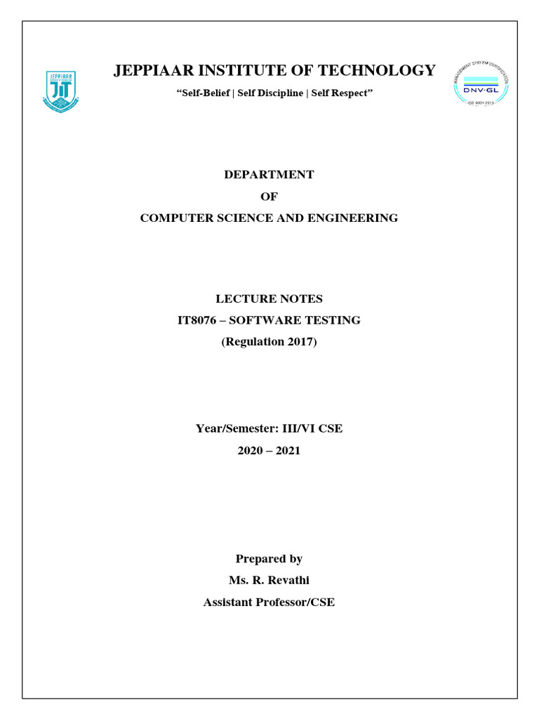 Jeppiaar institute of technology department of computer science and