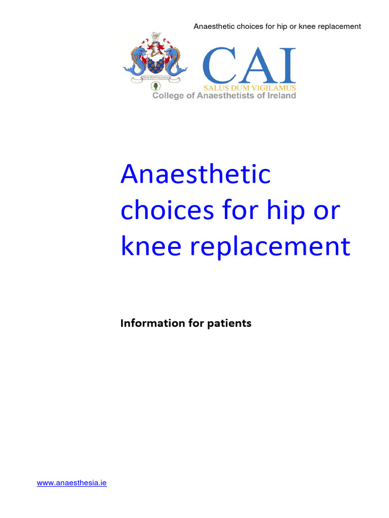 Anaesthetic Choices for Hip or Knee Replacement PDF Anesthesia Pain