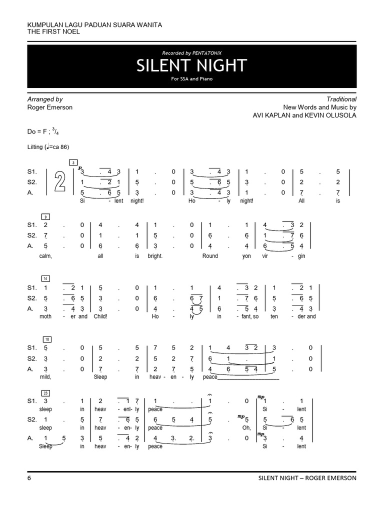 Silent Night Pentatonix SSA PDF Music Award Winners