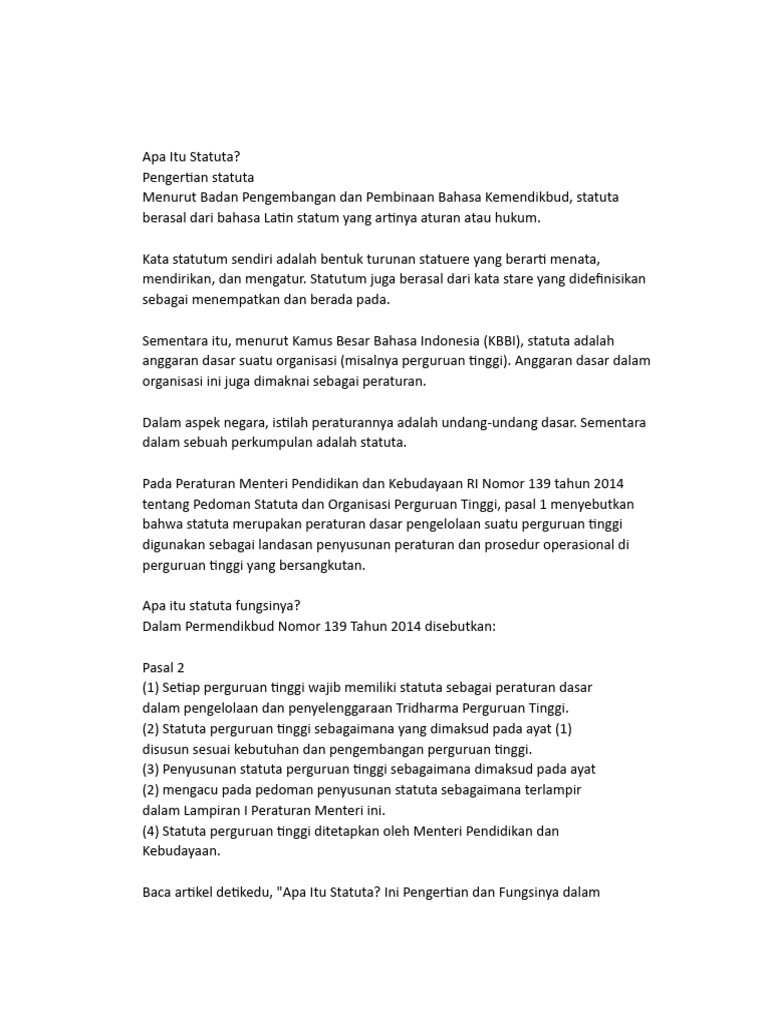 Pengertian dan Fungsi Statuta Perguruan Tinggi | PDF