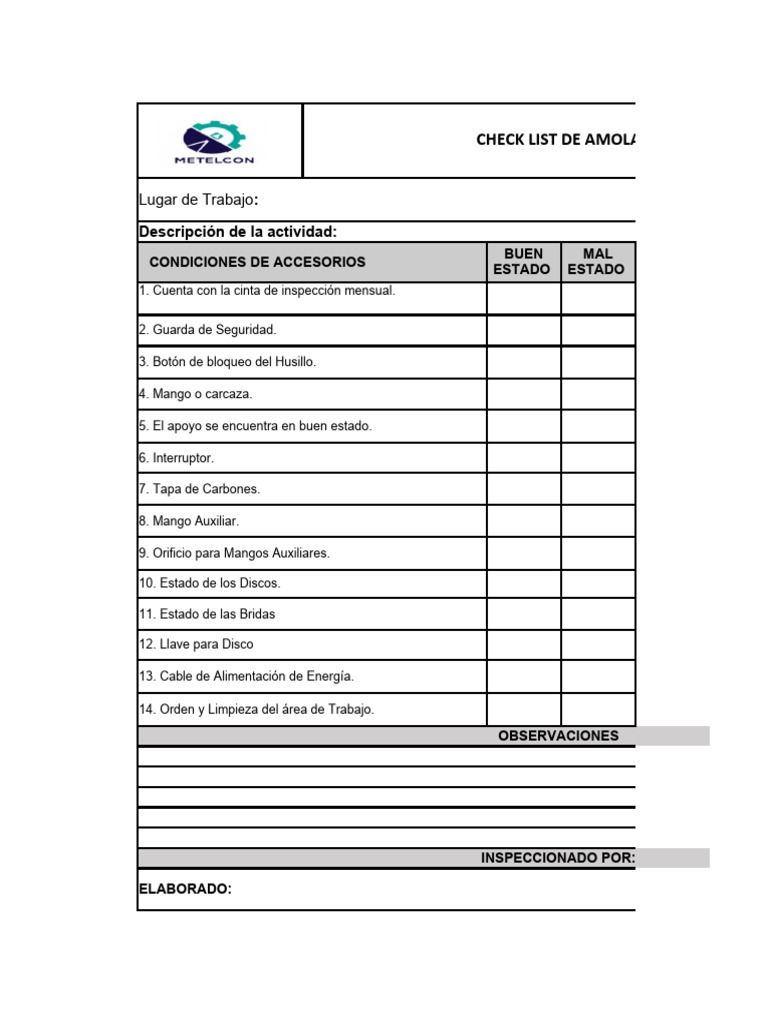 Check List en Excel | PDF | Andamio | Bienes manufacturados