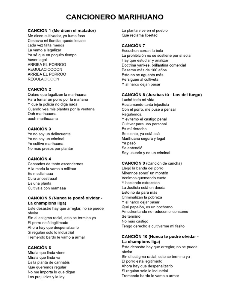 Cancionero Marihuano1 PDF Cannabis (Droga)