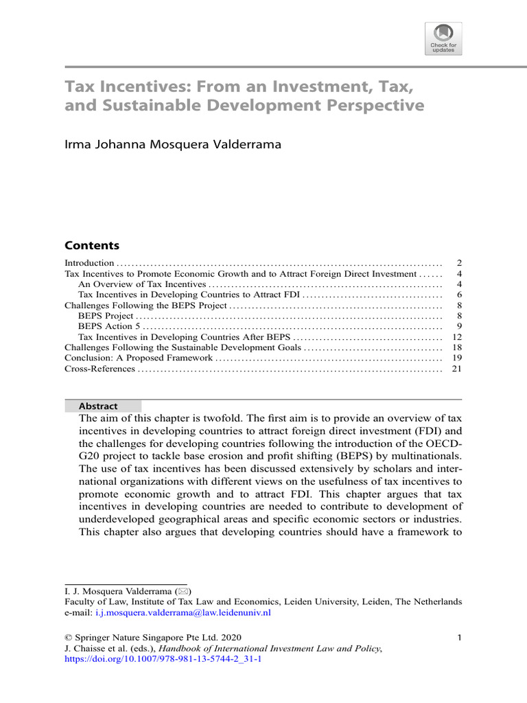 Handbook Tax and Investment PDF Taxes Foreign Direct Investment
