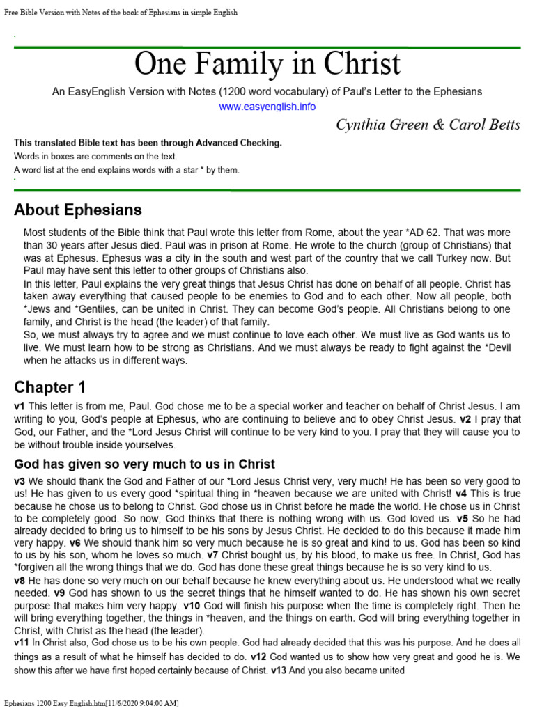 Ephesians 1200 Easy English | PDF | Paul The Apostle | Jesus
