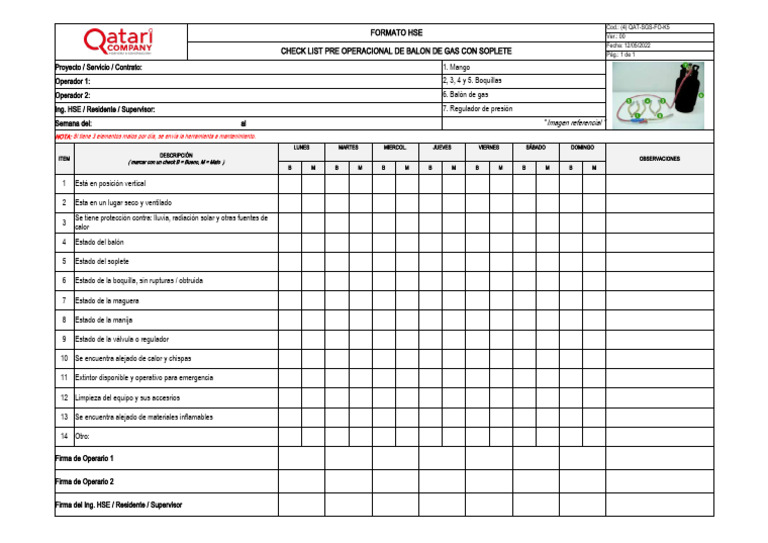 Checklist HSE para Balón de Gas | PDF