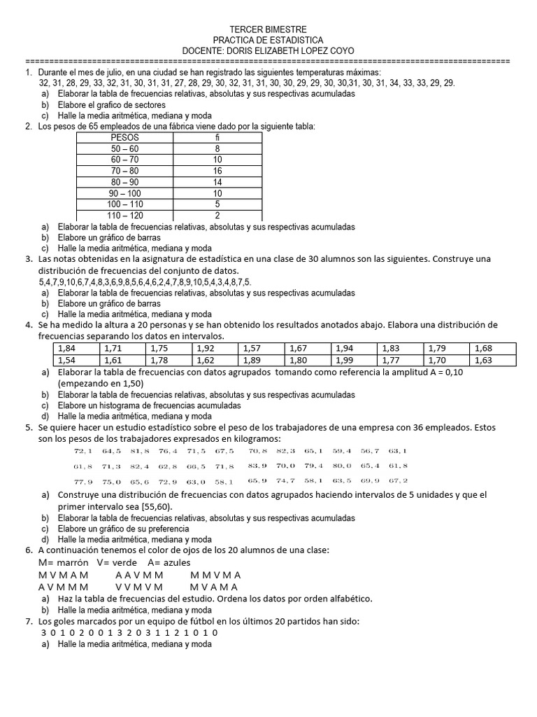 ESTADISTICA 3º BIMS | PDF | Mediana | Estadísticas