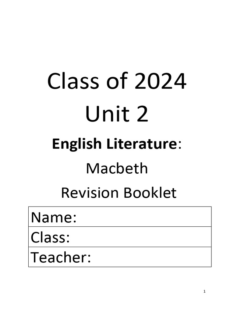 Revision Booklet | PDF | Macbeth | Shakespearean Tragedies