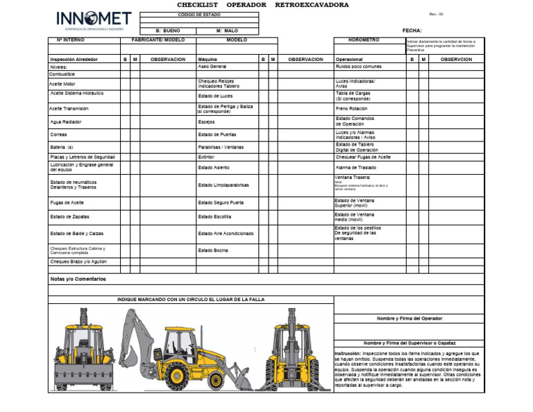 Check List Retroexcavadora | PDF | Transporte | Vehículos terrestres