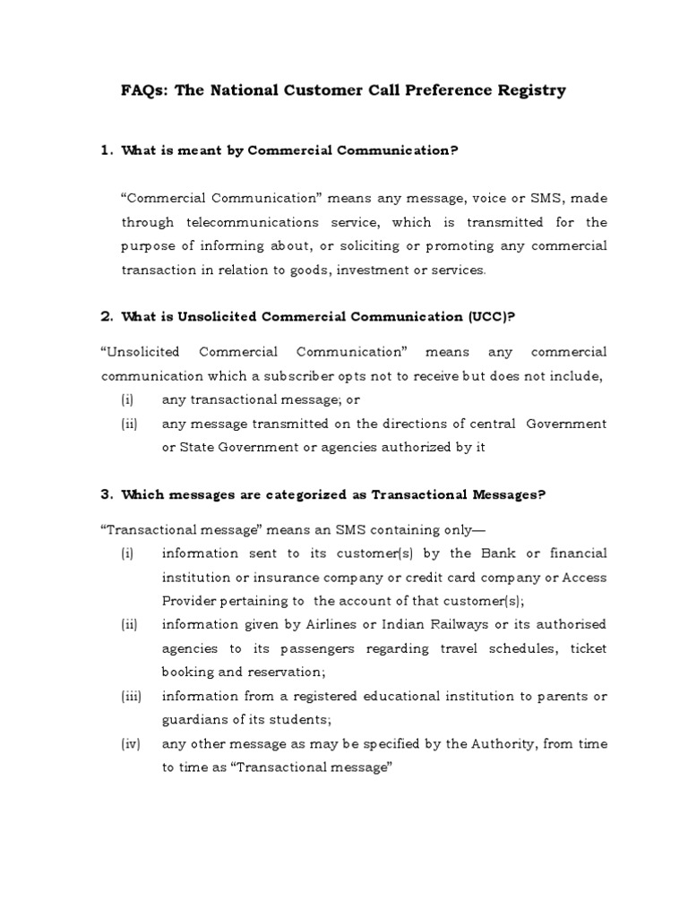 Faqs The National Customer Call Preference Registry 1. What Is Meant