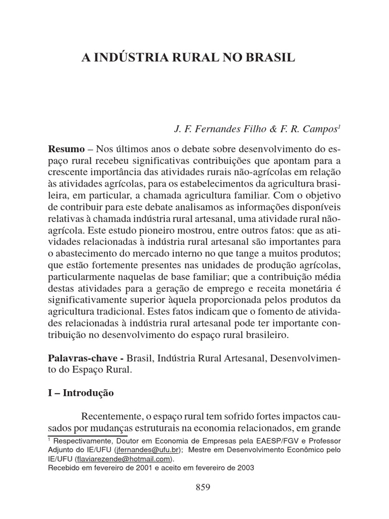 Indústria Rural Artesanal no Brasil | PDF | Agricultura | Economia