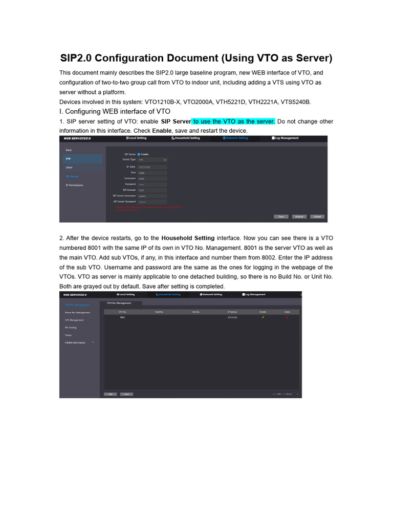 SIP2.0 VTO Configuration Guide | PDF | Ip Address | Session Initiation ...
