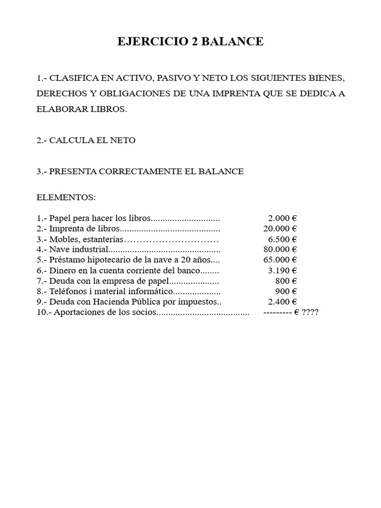 Balance para Imprenta de Libros | PDF