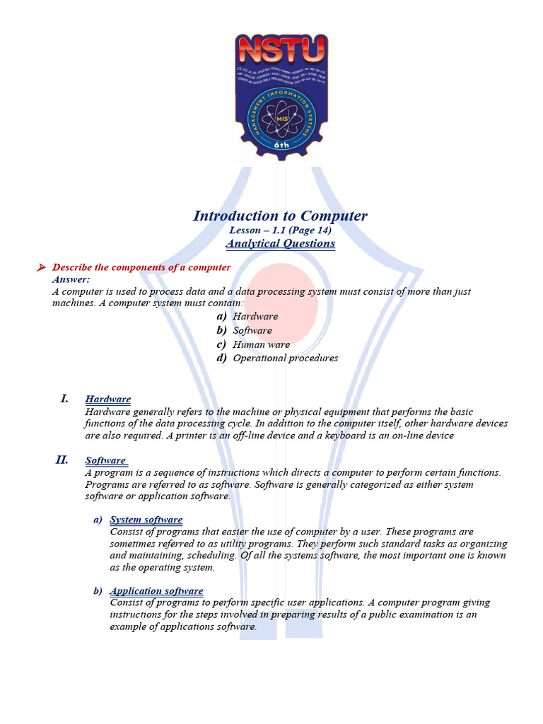 Introduction To Computer - Chapter - 1 | PDF | Personal Computers ...