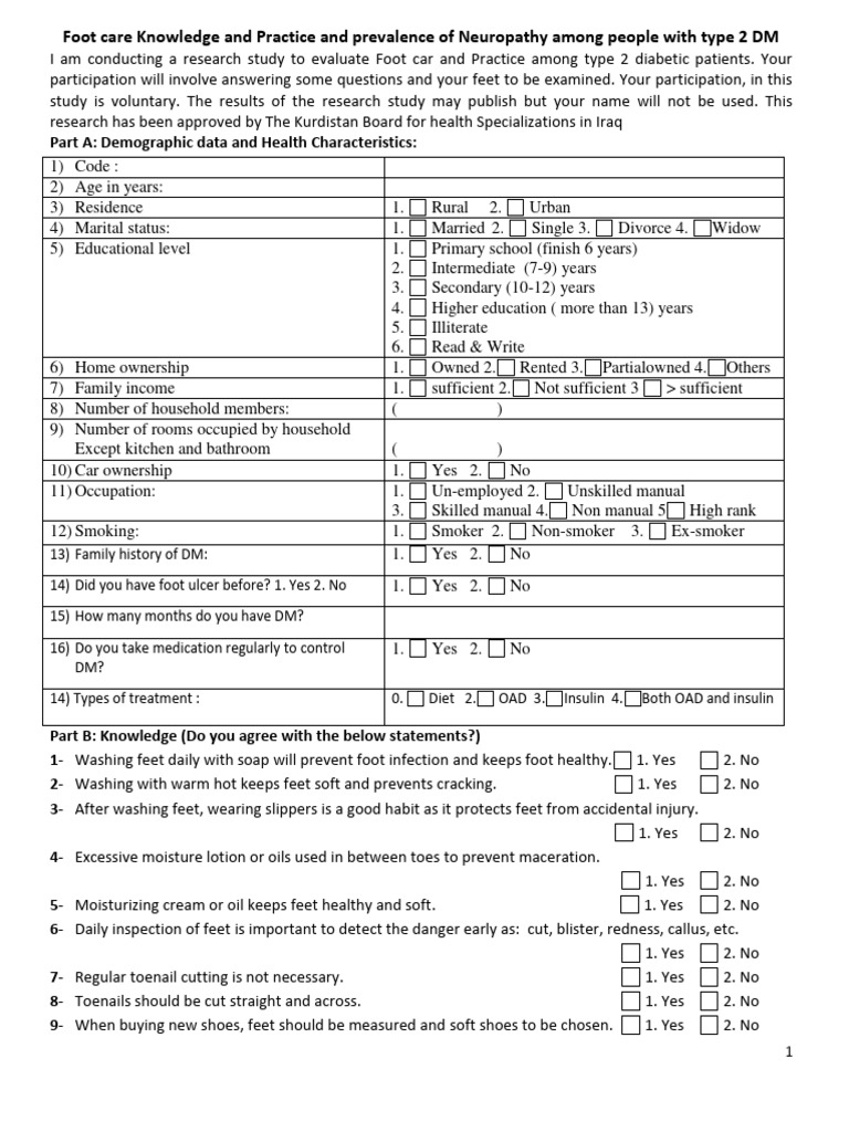 Neuropathy Questionnaire PDF Foot Peripheral Neuropathy
