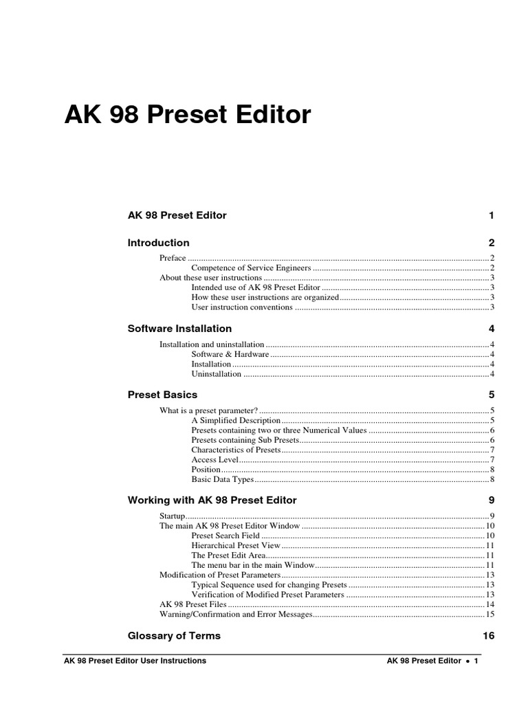 AK 98 Preset Editor User Instructions | PDF | Menu (Computing ...