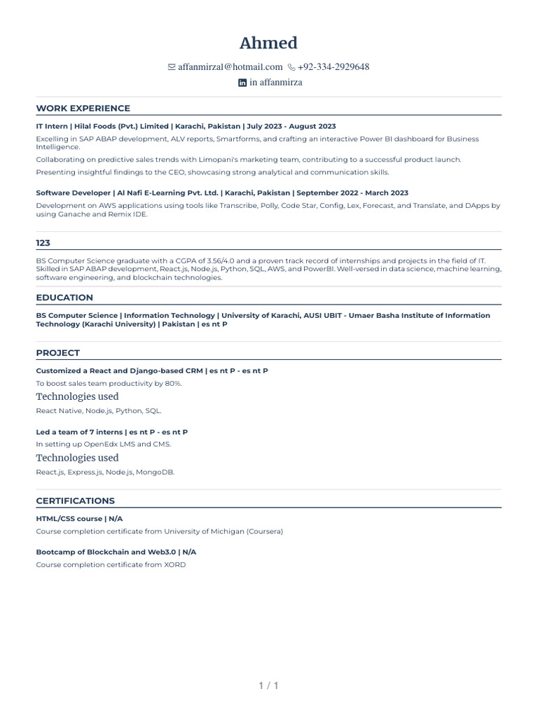 Ahmed Resume Pdf Business