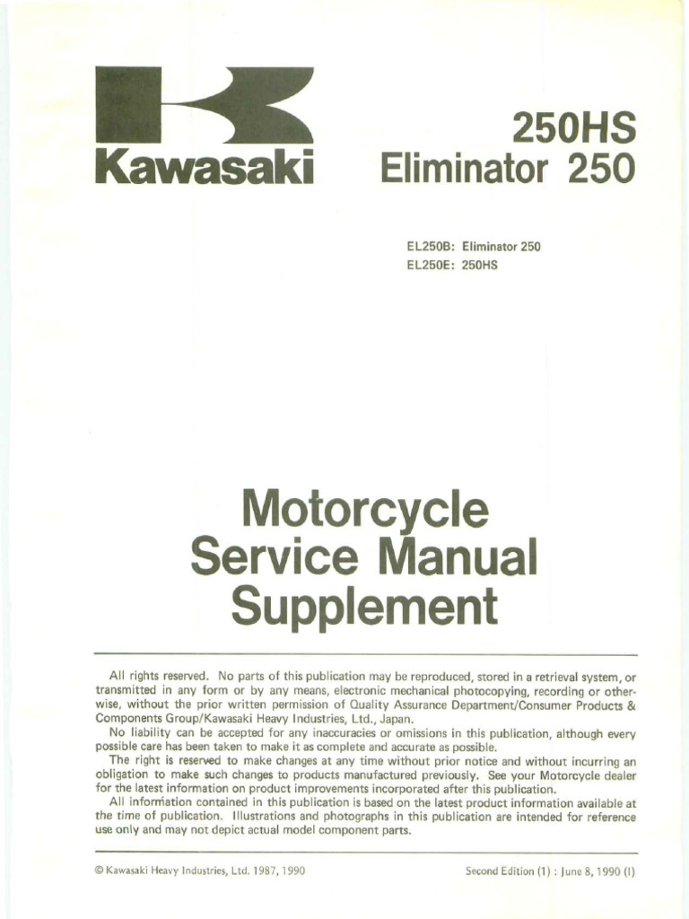 Kawasaki EL 250 Eliminator - 87 A - 97 - Service Manual Supplement