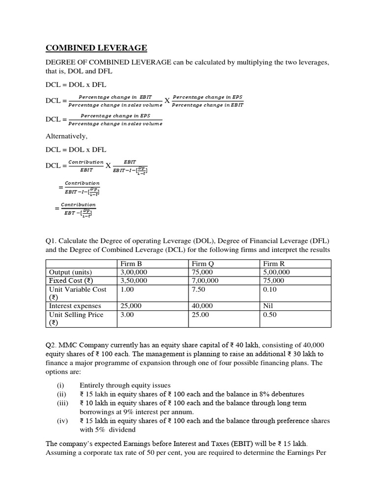 Calculating Combined Leverage & Financial Analysis | PDF | Capital ...