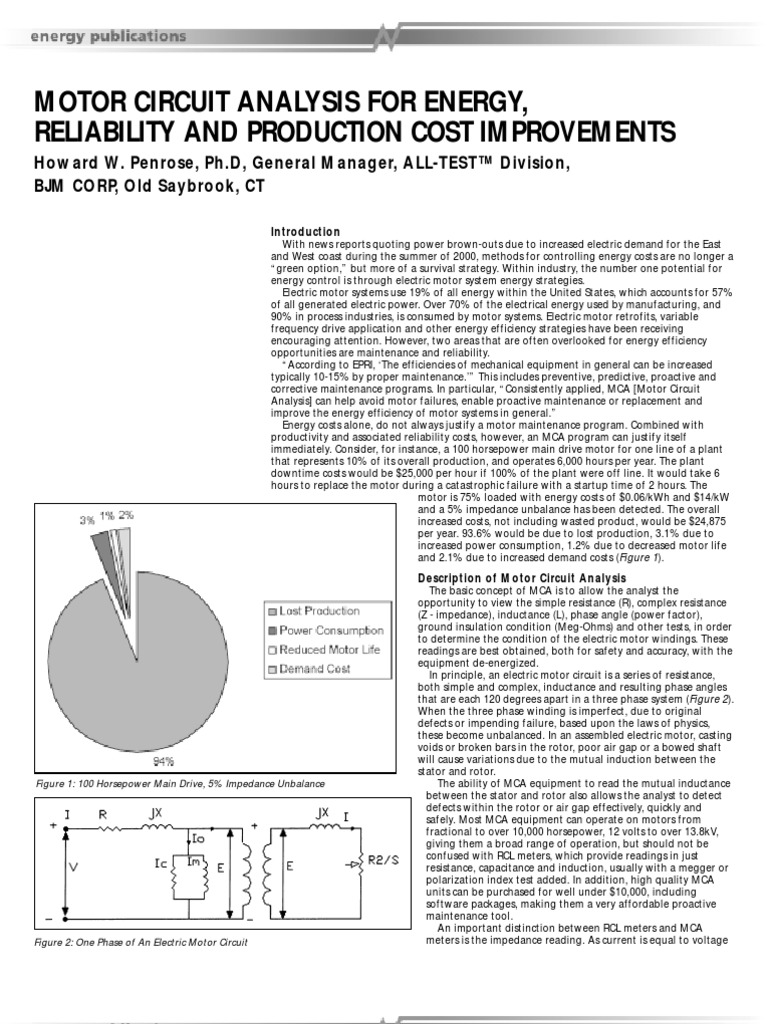 Motor Circuit Analysis For Energy, Reliability and Production Cost